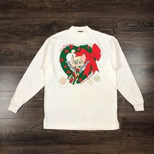Country Cottons Womens Vintage 90s Christmas Mouse & Reef White Mock Sweatshirt